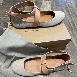 Schuler and Sons Philadelphia Dandt canvas flats with leather detail NIB